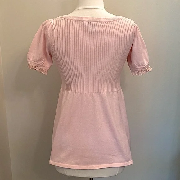Boston Proper Baby Pink Ribbed Knit Short Sleeve Scoop Neck Chic Top Size Small - Picture 7 of 10